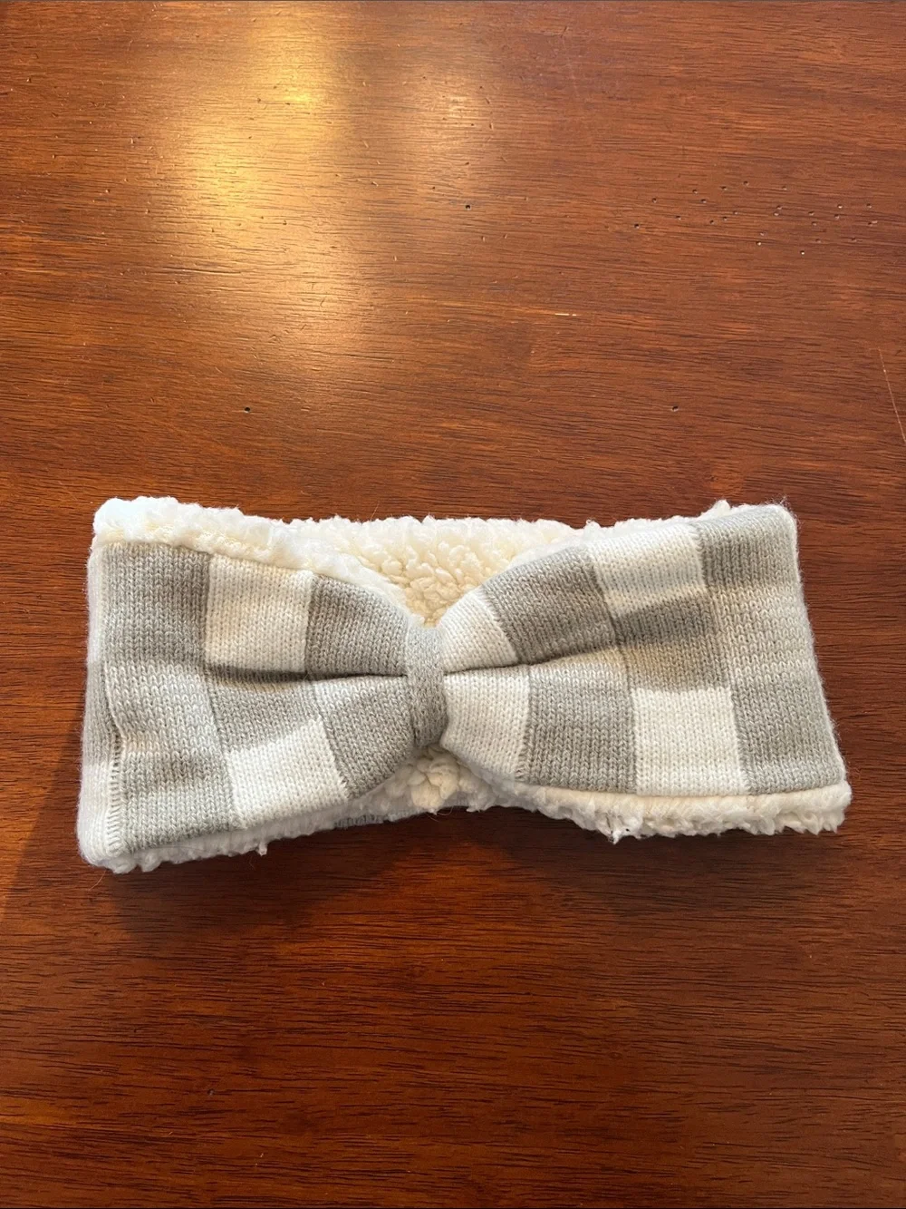 Sherpa head scarf headband checkered grey white winter ear warmer cute